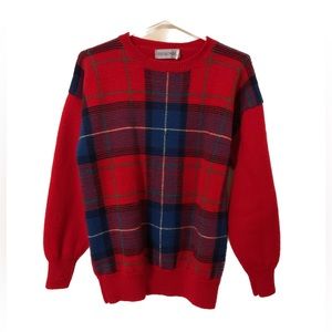 Braemar Vintage Red Plaid Wool Sweater Men’s Size L (But Fit is Smaller)